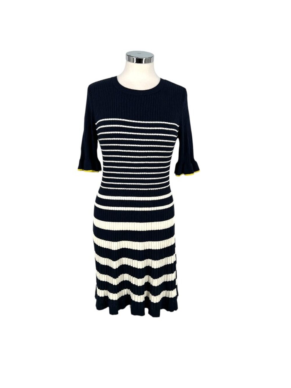 Free Assembly Nautical Striped Ribbed Knit Dress Blue White Size Medium NWT